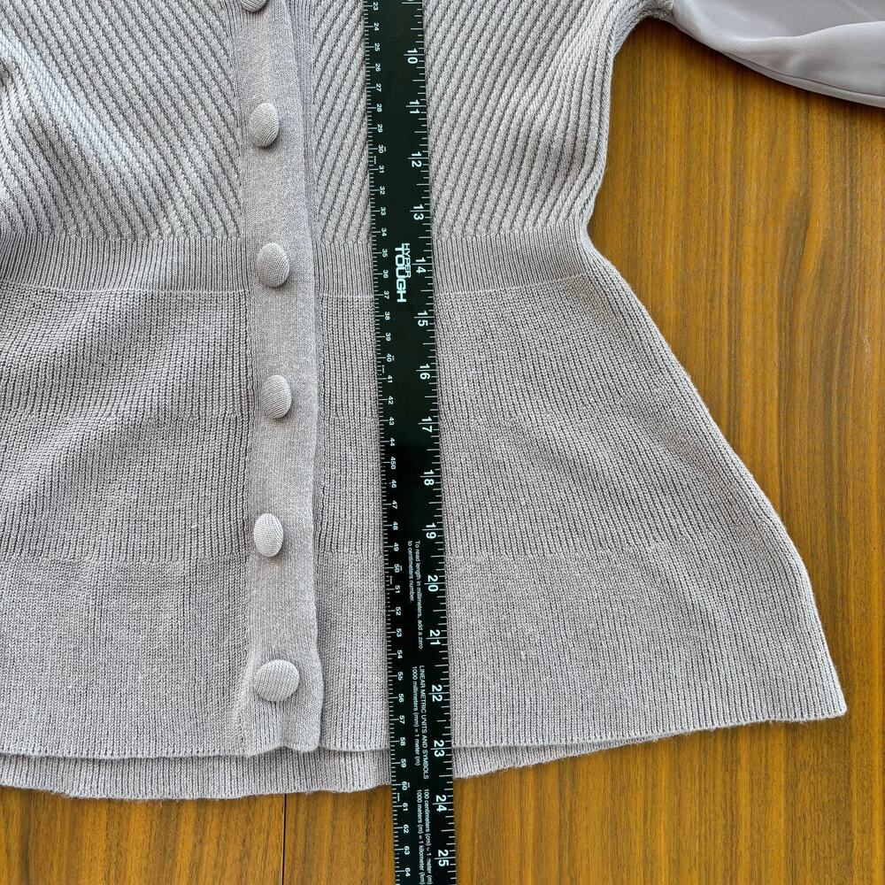 89th & Madison Lavender V Neck Cardigan Balloon Sheer Sleeves Peplum Flare Small - Picture 5 of 7